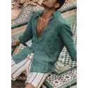 Men's Casual Shirt 100% Cotton Solid Color Collar Button Down Street Daily Outdoor Long Sleeve Tops Simple Lightweight Breathable Comfortable Green White Vacation Beach Travel Holiday