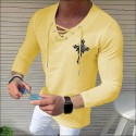 Men's Shirt Solid Color Cross V Neck White Black Blue Gray Pink 3/4-Length Sleeve Outdoor Street Drawstring Print Tops Fashion Designer Casual Breathable / Summer / Spring / Summer
