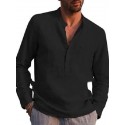 Men's Shirt Solid Color Pocket Classic Long Sleeve Street Tops Cotton Casual Daily Holiday Vacation Beach Sporty Simple Sportswear Modern Style V Neck White Black Comfortable Breathable Summer Fall