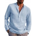 Men's Shirt Solid Color Pocket Classic Long Sleeve Street Tops Cotton Casual Daily Holiday Vacation Beach Sporty Simple Sportswear Modern Style V Neck White Black Comfortable Breathable Summer Fall