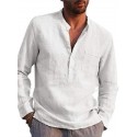 Men's Shirt Solid Color Pocket Classic Long Sleeve Street Tops Cotton Casual Daily Holiday Vacation Beach Sporty Simple Sportswear Modern Style V Neck White Black Comfortable Breathable Summer Fall