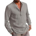 Men's Shirt Solid Color Pocket Classic Long Sleeve Street Tops Cotton Casual Daily Holiday Vacation Beach Sporty Simple Sportswear Modern Style V Neck White Black Comfortable Breathable Summer Fall