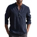 Men's Shirt Solid Color Pocket Classic Long Sleeve Street Tops Cotton Casual Daily Holiday Vacation Beach Sporty Simple Sportswear Modern Style V Neck White Black Comfortable Breathable Summer Fall