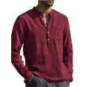 Men's Shirt Solid Color Pocket Classic Long Sleeve Street Tops Cotton Casual Daily Holiday Vacation Beach Sporty Simple Sportswear Modern Style V Neck White Black Comfortable Breathable Summer Fall