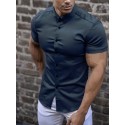 Men's Casual Shirt Solid Color Turndown  Daily Street Sport Button-Down Short Sleeve Tops Lightweight Fashion Comfortable Big and Tall White Black Blue / Summer Muscle Shirt