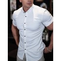 Men's Casual Shirt Solid Color Turndown  Daily Street Sport Button-Down Short Sleeve Tops Lightweight Fashion Comfortable Big and Tall White Black Blue / Summer Muscle Shirt