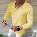 Men's Shirt Solid Color V Neck White Black Blue Gray Pink 3/4-Length Sleeve Outdoor Street Drawstring Print Tops Fashion Designer Casual Breathable / Summer / Spring / Summer