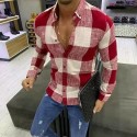 Men's Shirt Bishop Sleeve Shirt Collar Stard Spring, Fall, Winter, Summer Black Brick red Dark Blue LightBlue