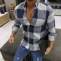 Men's Shirt Bishop Sleeve Shirt Collar Stard Spring, Fall, Winter, Summer Black Brick red Dark Blue LightBlue