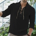 Men's Shirt Solid Color Turndown White Black Long Sleeve Outdoor Street Lace up Tops Fashion Designer Casual Big and Tall / Spring / Fall