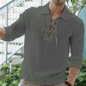 Men's Shirt Solid Color Turndown White Black Long Sleeve Outdoor Street Lace up Tops Fashion Designer Casual Big and Tall / Spring / Fall