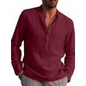 Men's Shirt Solid Color Pocket Formal Style Modern Style Long Sleeve Street Regular Fit Tops Cotton Modern Style Lightweight Casual Vacation V Neck Light Blue Wine Red Gray Summer Shirts