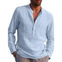 Men's Shirt Solid Color Pocket Formal Style Modern Style Long Sleeve Street Regular Fit Tops Cotton Modern Style Lightweight Casual Vacation V Neck Light Blue Wine Red Gray Summer Shirts