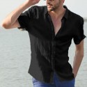 Men's Shirt Solid Colored Collar Button Down Collar Green White Black Blue Gray Short Sleeve Street Casual Tops Fashion Simple Sportswear Casual / Daily / Comfortable / Machine wash / Hand wash