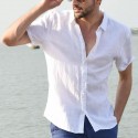 Men's Shirt Solid Colored Collar Button Down Collar Green White Black Blue Gray Short Sleeve Street Casual Tops Fashion Simple Sportswear Casual / Daily / Comfortable / Machine wash / Hand wash