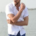 Men's Shirt Solid Colored Collar Button Down Collar Green White Black Blue Gray Short Sleeve Street Casual Tops Fashion Simple Sportswear Casual / Daily / Comfortable / Machine wash / Hand wash