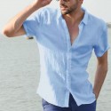 Men's Shirt Solid Colored Collar Button Down Collar Green White Black Blue Gray Short Sleeve Street Casual Tops Fashion Simple Sportswear Casual / Daily / Comfortable / Machine wash / Hand wash