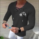 Men's Shirt Solid Color Lion V Neck White Black Blue Gray Pink 3/4-Length Sleeve Outdoor Street Drawstring Print Tops Fashion Designer Casual Breathable / Summer / Spring / Summer