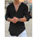 Men's Shirt Solid Color V Neck White Black Long Sleeve Outdoor Street Tops Fashion Casual Comfortable / Summer / Spring / Summer