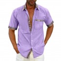 Men's Collared Cotton Shirt Color Block Plaid Turndown Street Casual Daily Button-Down Short Sleeve Tops Dress Shirt Fashion Classic Comfortable Big and Tall White Black Summer