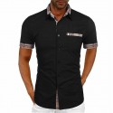 Men's Collared Cotton Shirt Color Block Plaid Turndown Street Casual Daily Button-Down Short Sleeve Tops Dress Shirt Fashion Classic Comfortable Big and Tall White Black Summer
