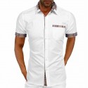 Men's Collared Cotton Shirt Color Block Plaid Turndown Street Casual Daily Button-Down Short Sleeve Tops Dress Shirt Fashion Classic Comfortable Big and Tall White Black Summer