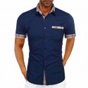 Men's Collared Cotton Shirt Color Block Plaid Turndown Street Casual Daily Button-Down Short Sleeve Tops Dress Shirt Fashion Classic Comfortable Big and Tall White Black Summer
