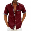 Men's Collared Cotton Shirt Color Block Plaid Turndown Street Casual Daily Button-Down Short Sleeve Tops Dress Shirt Fashion Classic Comfortable Big and Tall White Black Summer
