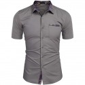 Men's Collared Cotton Shirt Color Block Plaid Turndown Street Casual Daily Button-Down Short Sleeve Tops Dress Shirt Fashion Classic Comfortable Big and Tall White Black Summer