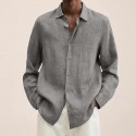 Men's Shirt Solid Color Turndown Green White Black Blue Purple Long Sleeve Street Daily Button-Down Tops Fashion Casual Comfortable / Beach