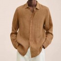 Men's Shirt Solid Color Turndown Green White Black Blue Purple Long Sleeve Street Daily Button-Down Tops Fashion Casual Comfortable / Beach