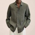 Men's Shirt Solid Color Turndown Green White Black Blue Purple Long Sleeve Street Daily Button-Down Tops Fashion Casual Comfortable / Beach