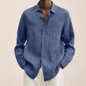 Men's Shirt Solid Color Turndown Green White Black Blue Purple Long Sleeve Street Daily Button-Down Tops Fashion Casual Comfortable / Beach