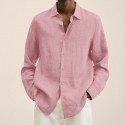 Men's Shirt Solid Color Turndown Green White Black Blue Purple Long Sleeve Street Daily Button-Down Tops Fashion Casual Comfortable / Beach