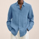 Men's Shirt Solid Color Turndown Green White Black Blue Purple Long Sleeve Street Daily Button-Down Tops Fashion Casual Comfortable / Beach