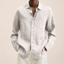 Men's Shirt Solid Color Turndown Green White Black Blue Purple Long Sleeve Street Daily Button-Down Tops Fashion Casual Comfortable / Beach