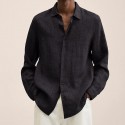 Men's Shirt Solid Color Turndown Green White Black Blue Purple Long Sleeve Street Daily Button-Down Tops Fashion Casual Comfortable / Beach