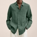 Men's Shirt Solid Color Turndown Green White Black Blue Purple Long Sleeve Street Daily Button-Down Tops Fashion Casual Comfortable / Beach