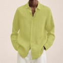 Men's Shirt Solid Color Turndown Green White Black Blue Purple Long Sleeve Street Daily Button-Down Tops Fashion Casual Comfortable / Beach