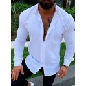 Men's Shirt Solid Color Collar Green White Black Orange Beige Long Sleeve Outdoor Street Button-Down Tops Cotton Fashion Casual Comfortable / Summer / Spring / Summer