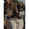 Men's Casual Shirt Solid Color V Neck Street Casual Long Sleeve Tops Casual Fashion Breathable Comfortable Green Gray Pink Beach Shirts Summer