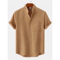 Men's Shirt Solid Color Stand Collar Street Casual Button-Down Short Sleeve Tops Casual Fashion Comfortable Black Light Green Khaki/Summer Shirts