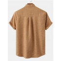 Men's Shirt Solid Color Stand Collar Street Casual Button-Down Short Sleeve Tops Casual Fashion Comfortable Black Light Green Khaki/Summer Shirts