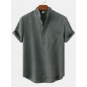 Men's Shirt Solid Color Stand Collar Street Casual Button-Down Short Sleeve Tops Casual Fashion Comfortable Black Light Green Khaki/Summer Shirts