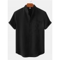 Men's Shirt Solid Color Stand Collar Street Casual Button-Down Short Sleeve Tops Casual Fashion Comfortable Black Light Green Khaki/Summer Shirts