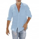 Men's Casual Shirt Solid Color Collar Training Street Classic Modern Style Long Sleeve Tops Cotton Sporty Sportswear Casual Daily Comfortable Blue Navy White Summer Holiday Vacation Beach