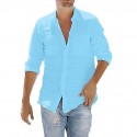 Men's Casual Shirt Solid Color Collar Training Street Classic Modern Style Long Sleeve Tops Cotton Sporty Sportswear Casual Daily Comfortable Blue Navy White Summer Holiday Vacation Beach