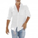 Men's Casual Shirt Solid Color Collar Training Street Classic Modern Style Long Sleeve Tops Cotton Sporty Sportswear Casual Daily Comfortable Blue Navy White Summer Holiday Vacation Beach