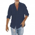 Men's Casual Shirt Solid Color Collar Training Street Classic Modern Style Long Sleeve Tops Cotton Sporty Sportswear Casual Daily Comfortable Blue Navy White Summer Holiday Vacation Beach