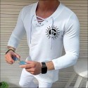 Men's Shirt Solid Color Tree Sun V Neck White Black Blue Gray Pink 3/4-Length Sleeve Outdoor Street Drawstring Print Tops Fashion Designer Casual Breathable / Summer / Spring / Summer
